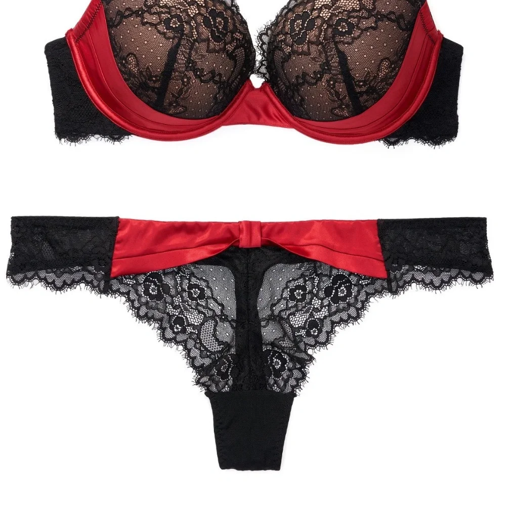 Nylon Satin Red Black Lace Women's Thongs Bikini Panties
